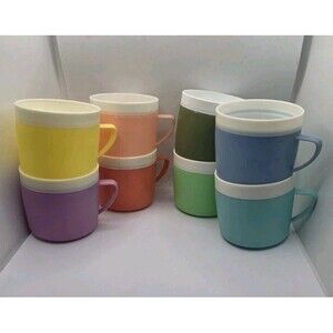 Vintage Bolero Therm-O-Ware 8 plastic Cups Mugs 8 oz pastels MCM